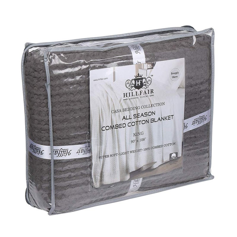 HILLFAIR 100% Combed Cotton Blanketâ€“102x108 Inch California King Size Bed Blanketsâ€“ Warm Soft All Season Breathable Blanketsâ€“ Extra Large Oversized California King Blanket- White King Cotton Blankets - Image 2